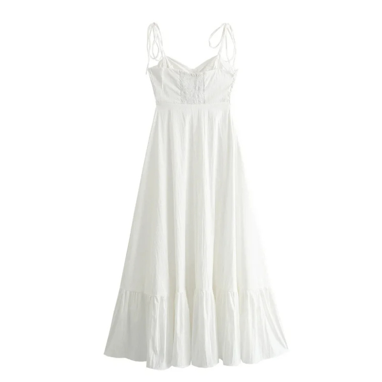 Noa | Abito Midi Bianco Elegante con Pieghe e Dettaglio Farfalla