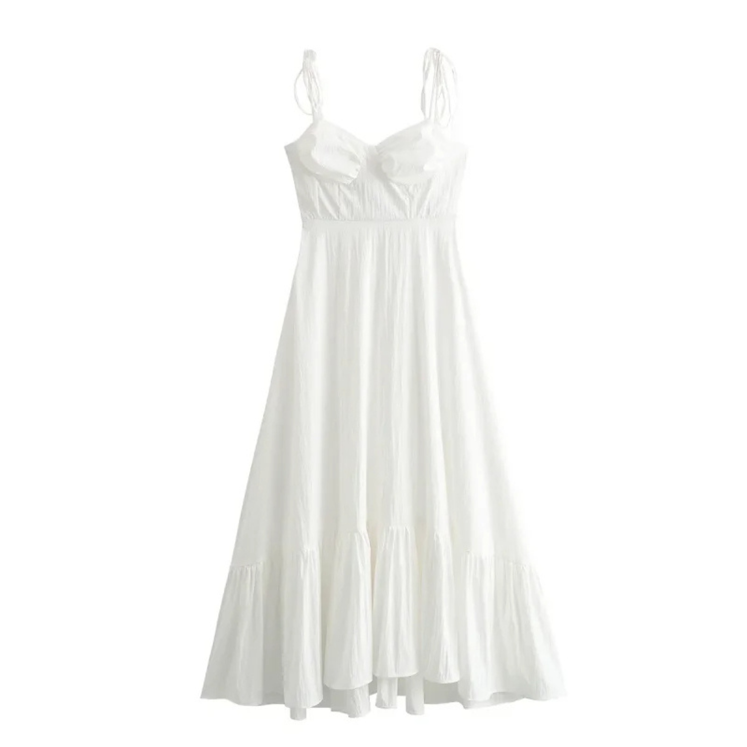 Noa | Abito Midi Bianco Elegante con Pieghe e Dettaglio Farfalla