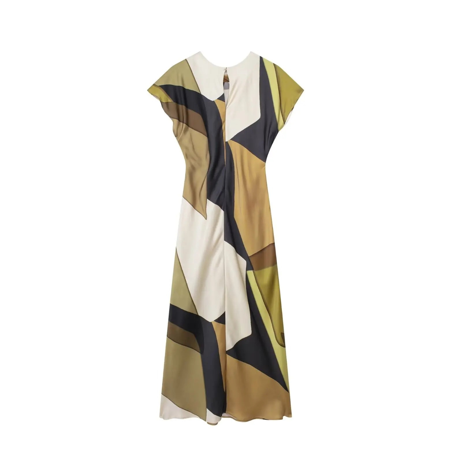 Gia | Abito Lungo con Stampa Vintage, Scollo Tondo e Dettaglio Cut-Out sul Retro