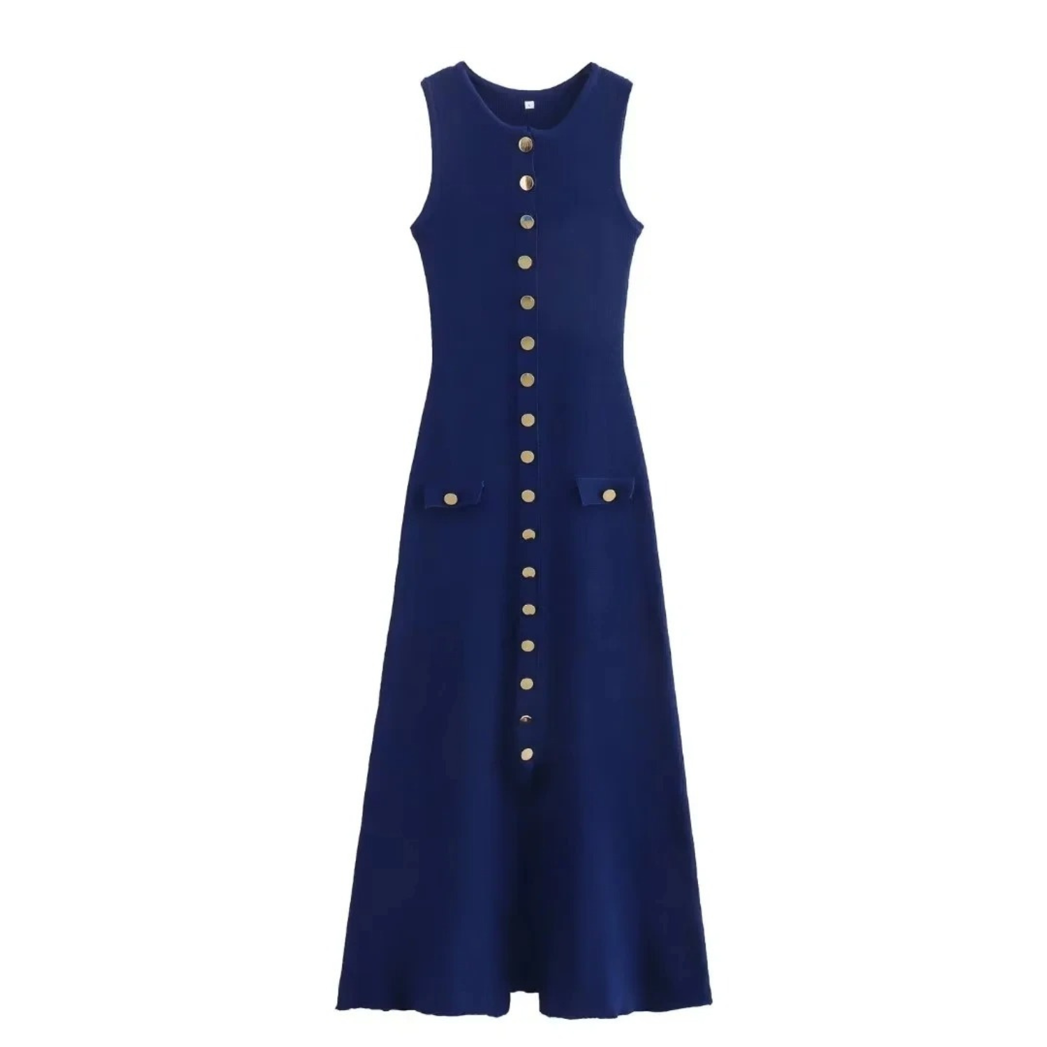 Nina | Abito Midi in Maglia con Bottoni, Scollo Tondo e Tasche