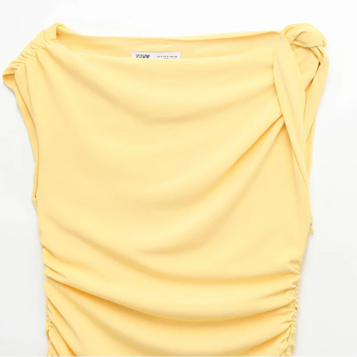 Eva | Abito Midi Giallo Asimmetrico con Drappeggio e Spacco